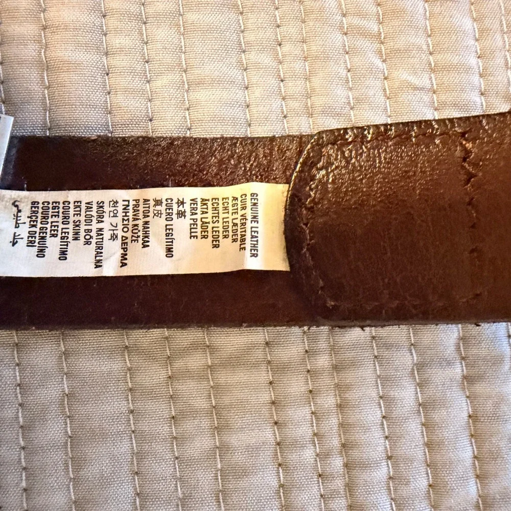 Abercrombie & Fitch Women's Brown Leather Whipstitch Belt Brass Buckle Size S/M